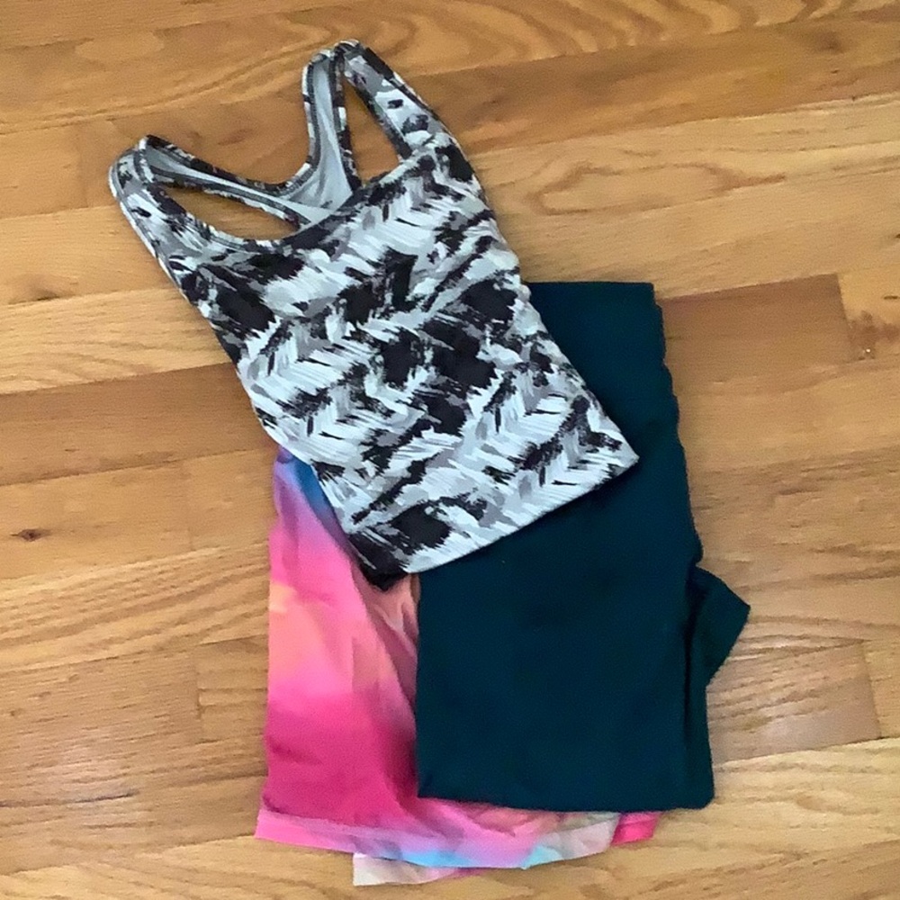 All in motion skort, capris, and tank top with shelf bra girls size L-10/12